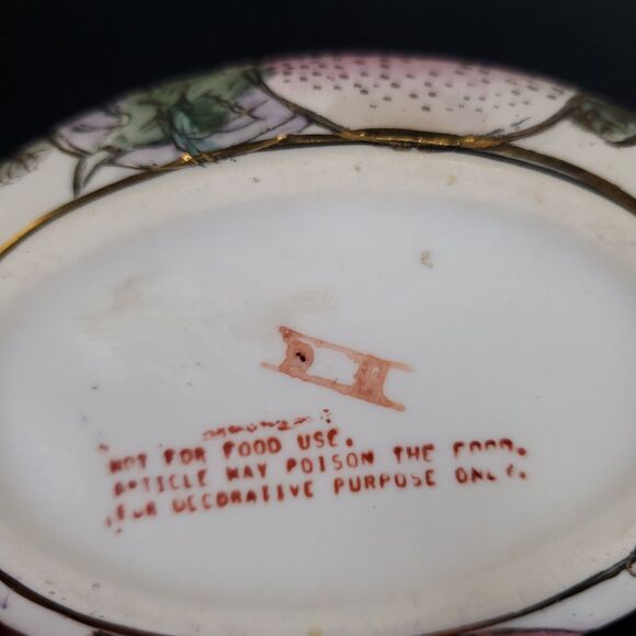 Toyo Enameled Ceramic Trinket Box 4.5" Floral Gold Gilt Japan - Picture 11 of 12